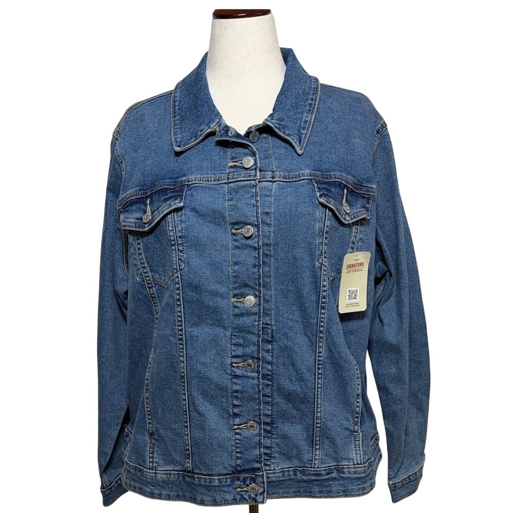 NEW Levis Jacket Women 3X Blue Denim Jean Trucker Strauss Stretch Button Up